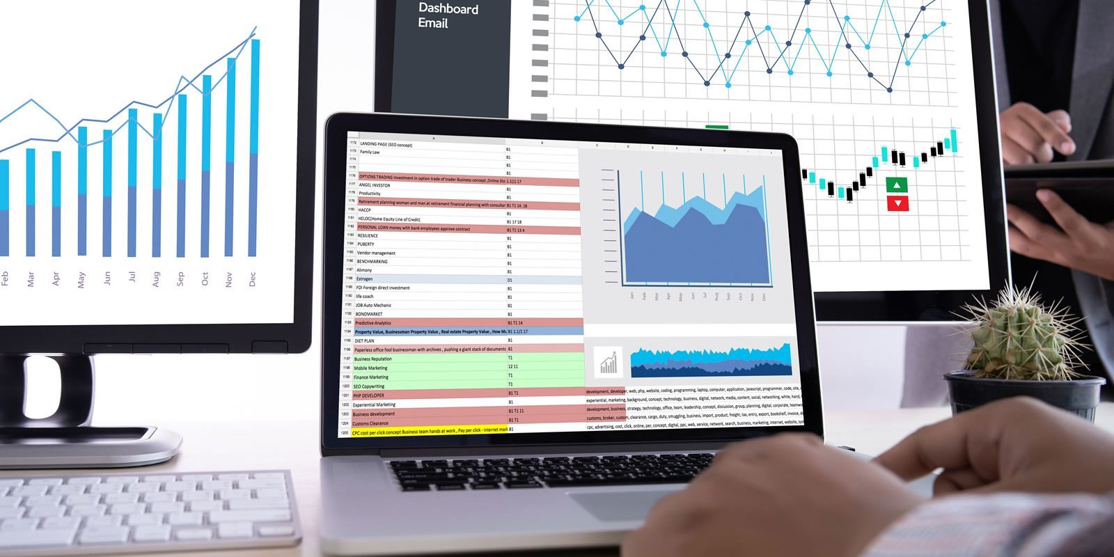 man on computer looking at data analytics