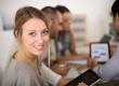 young saleswoman looking at camera